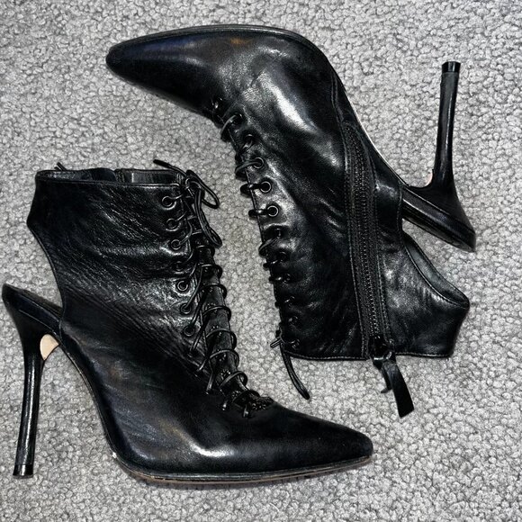 ALICE + OLIVIA Dominica Lace Up Open Back High Heeled Booties - EUC - EU 36.5 - Picture 2 of 7